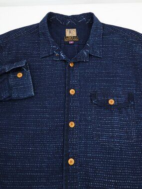 PRPS Shirt Mens Large thick indigo Long Sleeve Button Up Cotton Casual Blue